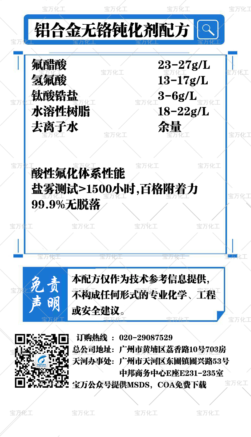 鋁合金無鉻鈍化劑配方