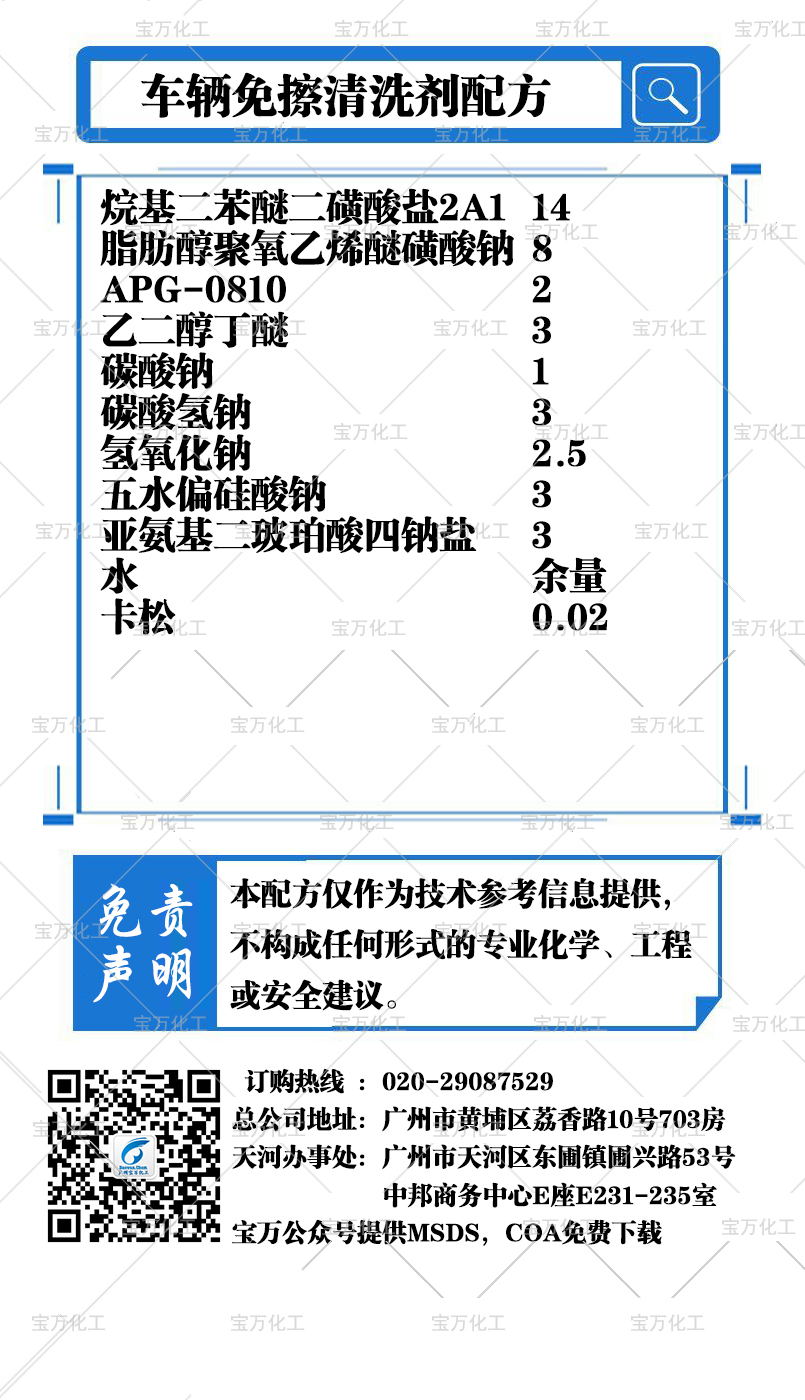 車輛免擦清洗劑配方